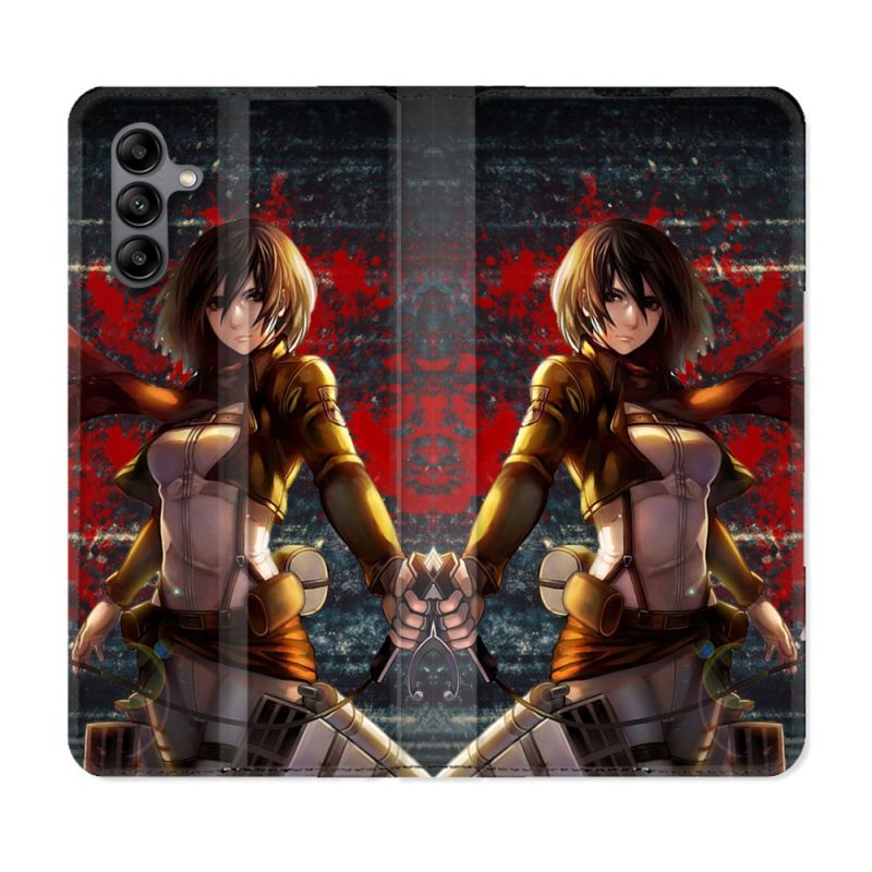 Housse cuir portefeuille Pour Samsung Galaxy A04S Manga Attaque Titans Mikasa
