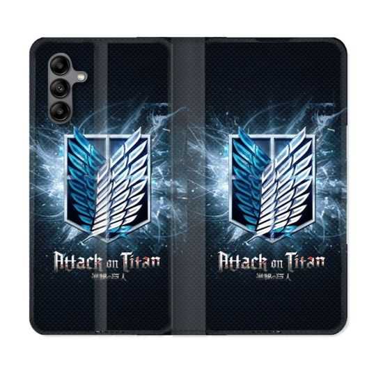 Housse cuir portefeuille Pour Samsung Galaxy A04S Manga Attaque Titans Noir
