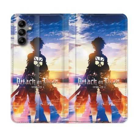 Housse cuir portefeuille Pour Samsung Galaxy A04S Manga Attaque Titans Soleil