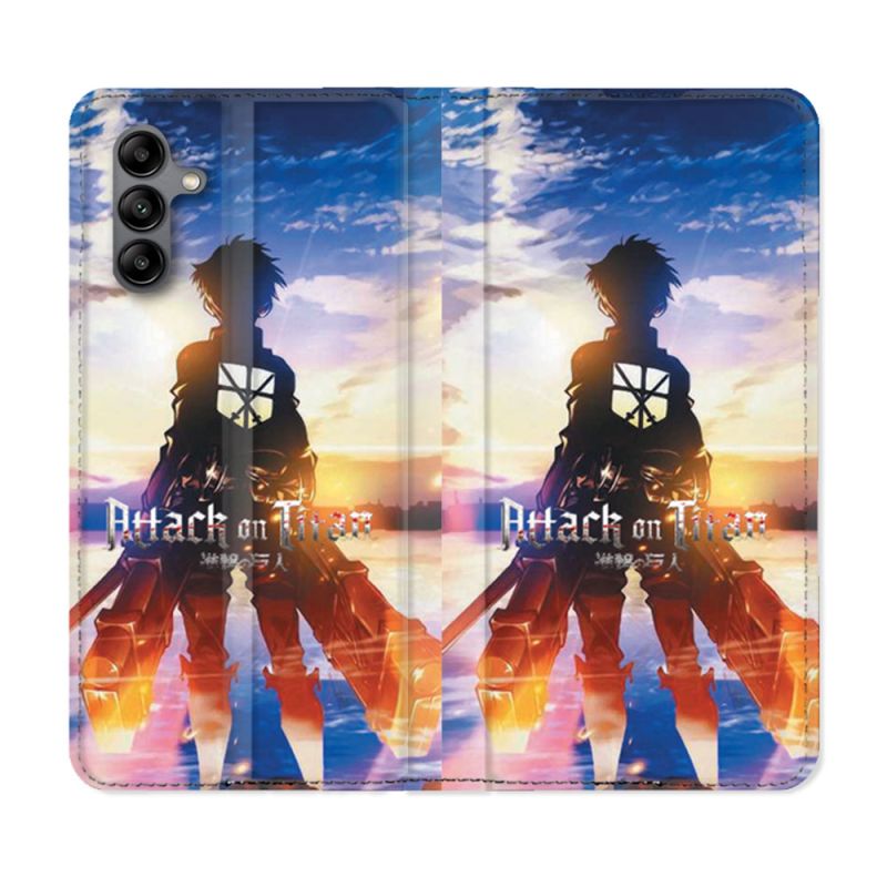 Housse cuir portefeuille Pour Samsung Galaxy A04S Manga Attaque Titans Soleil