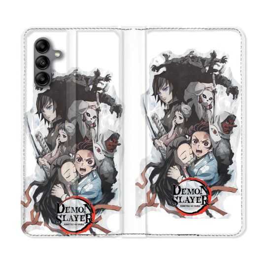 Housse cuir portefeuille Pour Samsung Galaxy A04S Manga Demon Slayer Blanc