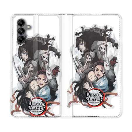 Housse cuir portefeuille Pour Samsung Galaxy A04S Manga Demon Slayer Blanc