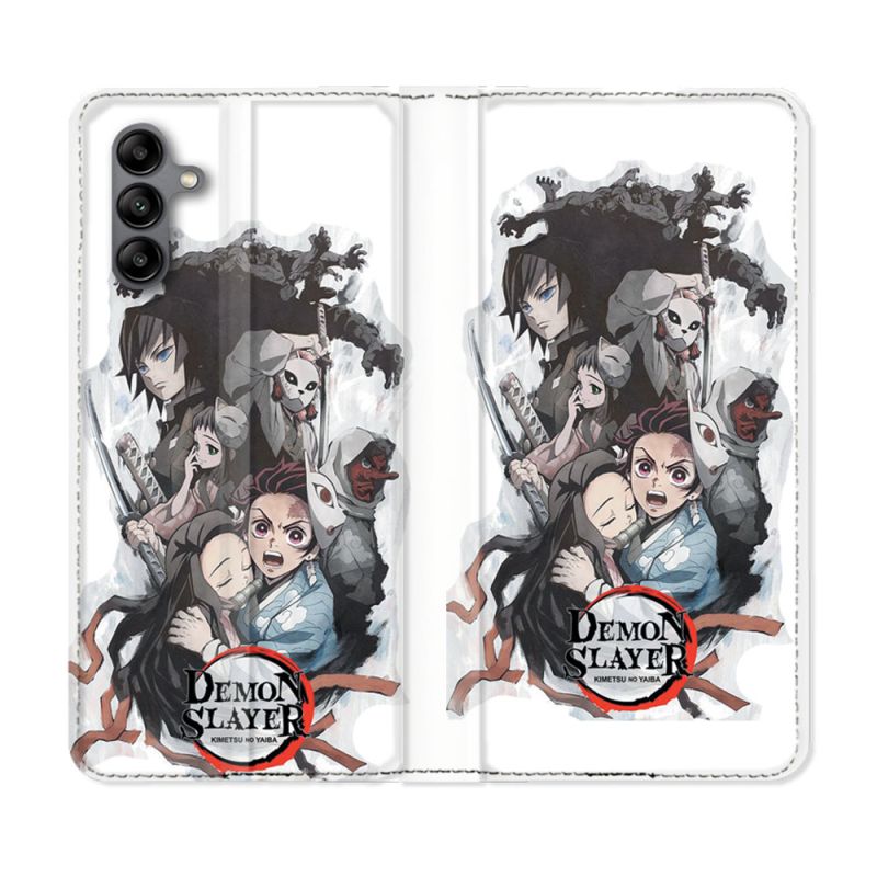 Housse cuir portefeuille Pour Samsung Galaxy A04S Manga Demon Slayer Blanc