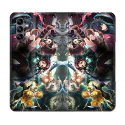 Housse cuir portefeuille Pour Samsung Galaxy A04S Manga Demon Slayer Groupe