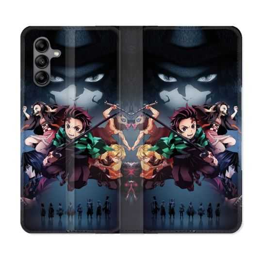 Housse cuir portefeuille Pour Samsung Galaxy A04S Manga Demon Slayer Noir