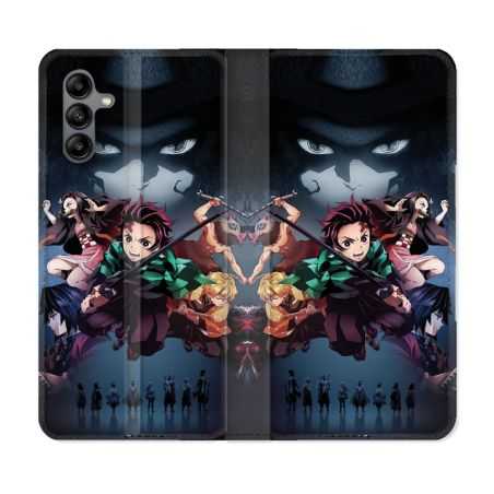 Housse cuir portefeuille Pour Samsung Galaxy A04S Manga Demon Slayer Noir