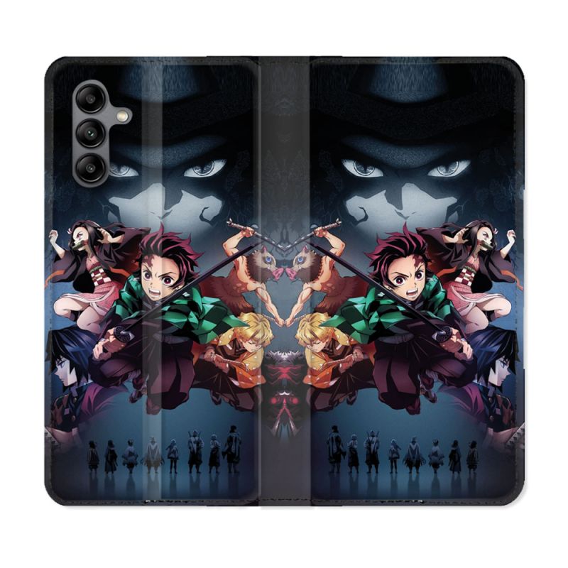 Housse cuir portefeuille Pour Samsung Galaxy A04S Manga Demon Slayer Noir