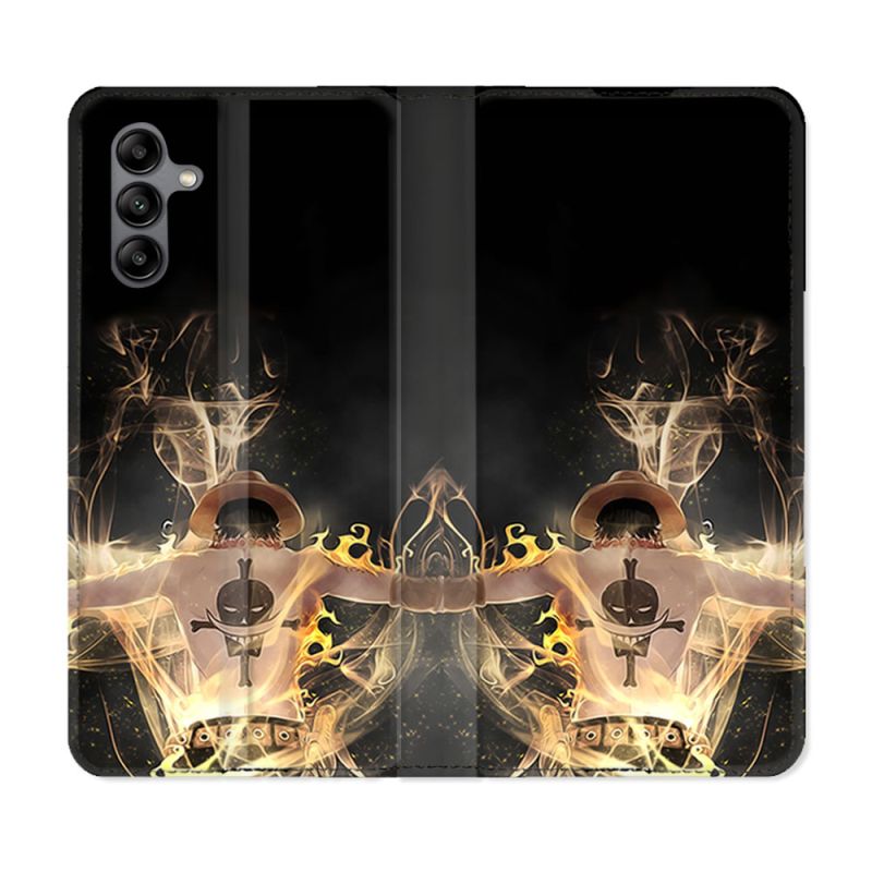Housse cuir portefeuille Pour Samsung Galaxy A04S Manga One Piece Ace Noir