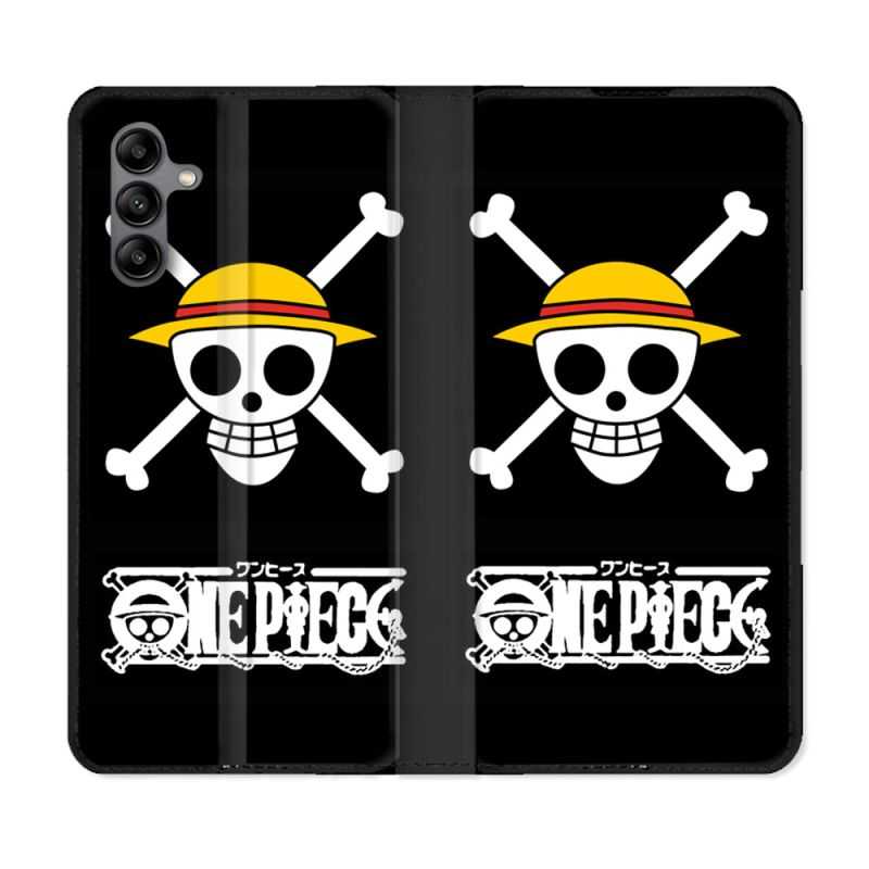 Housse cuir portefeuille Pour Samsung Galaxy A04S Manga One Piece Tete de Mort