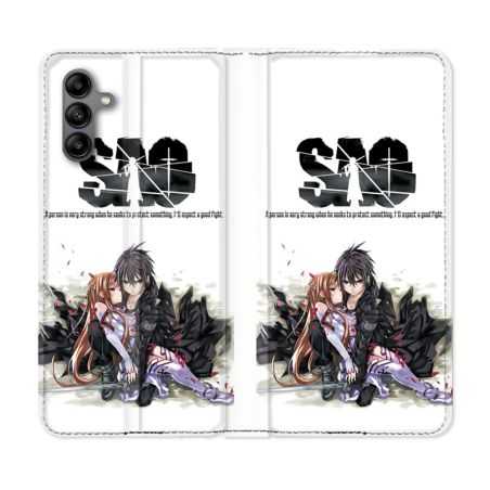 Housse cuir portefeuille Pour Samsung Galaxy A04S Manga SAO sword Art Online Blanc
