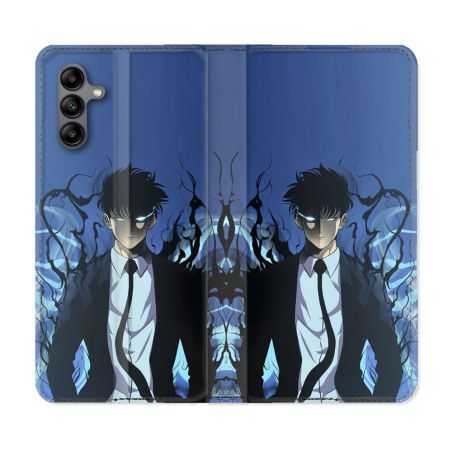 Housse cuir portefeuille Pour Samsung Galaxy A04S Manga Solo Leveling Sung Bleu