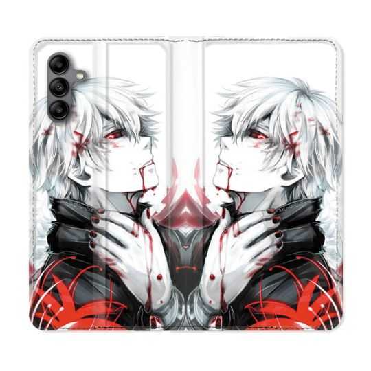 Housse cuir portefeuille Pour Samsung Galaxy A04S Manga Tokyo Ghoul Kaneki Blanc