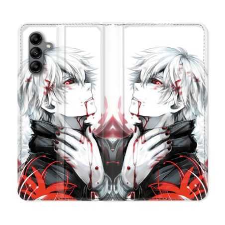 Housse cuir portefeuille Pour Samsung Galaxy A04S Manga Tokyo Ghoul Kaneki Blanc
