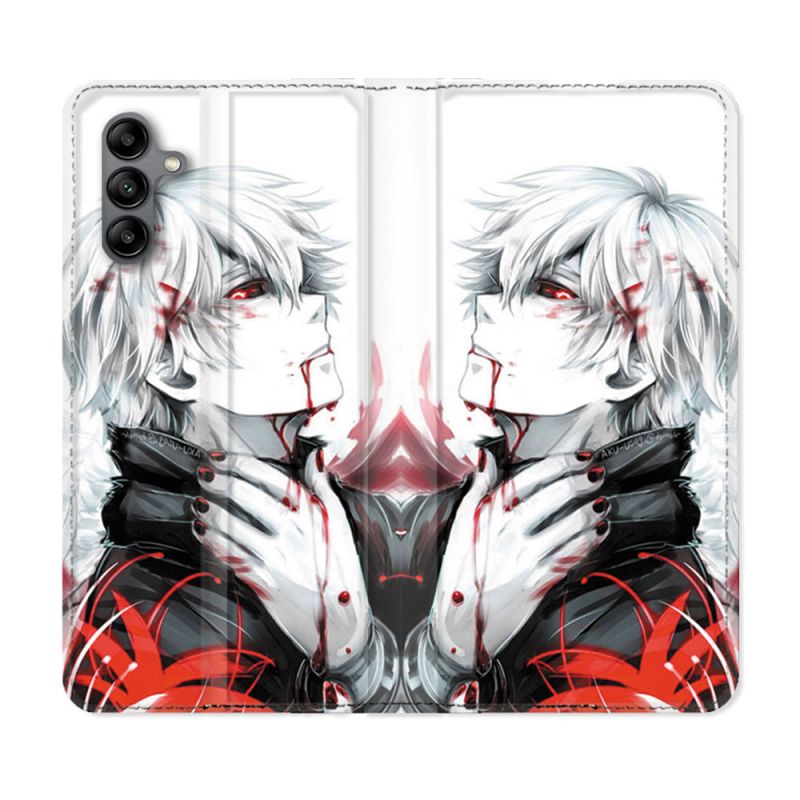 Housse cuir portefeuille Pour Samsung Galaxy A04S Manga Tokyo Ghoul Kaneki Blanc