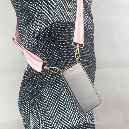 Coque Transparente Pour Samsung Galaxy A04S avec Lanière / Bandoulière / Cordon réglable en tissu Rose et Blanc