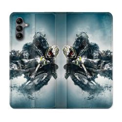 Housse cuir portefeuille Pour Samsung Galaxy A04S Moto Cross Ombre