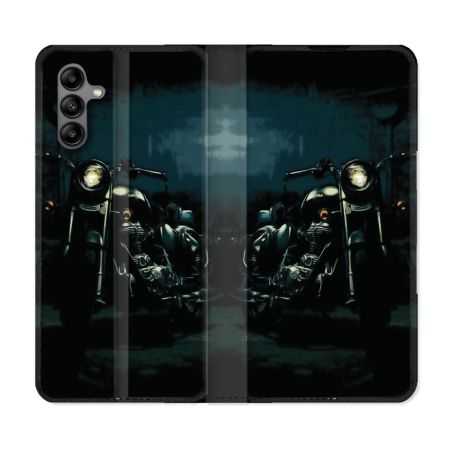 Housse cuir portefeuille Pour Samsung Galaxy A04S Moto Harley Vintage