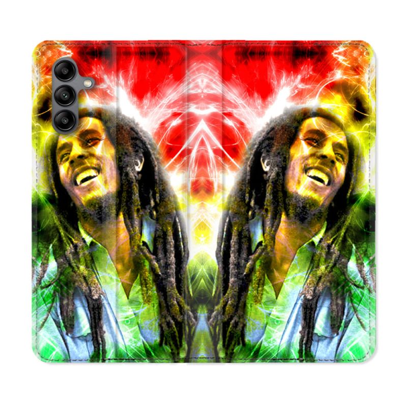 Housse cuir portefeuille Pour Samsung Galaxy A04S Musique Bob Marley Color