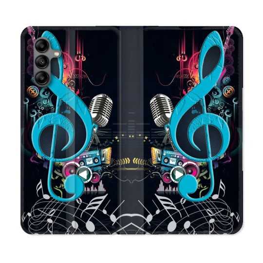 Housse cuir portefeuille Pour Samsung Galaxy A04S Musique Cle Sol Bleu