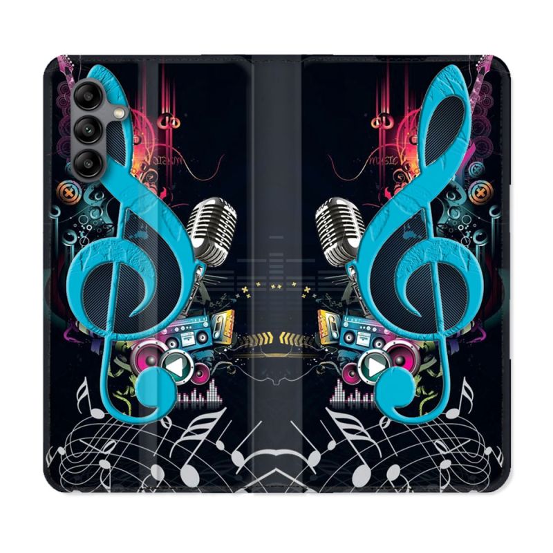 Housse cuir portefeuille Pour Samsung Galaxy A04S Musique Cle Sol Bleu