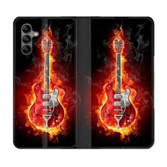 Housse cuir portefeuille Pour Samsung Galaxy A04S Musique Guitare Electrique