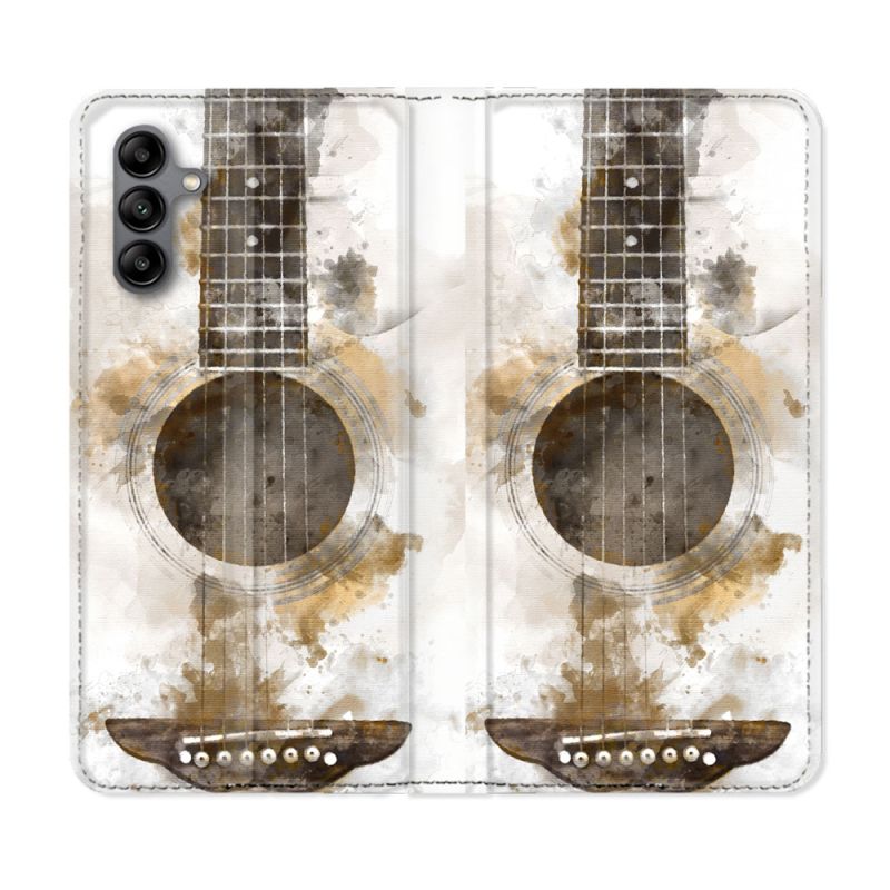 Housse cuir portefeuille Pour Samsung Galaxy A04S Musique Guitare Tag