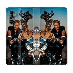 Housse cuir portefeuille Pour Samsung Galaxy A04S Musique Johnny Hallyday Moto