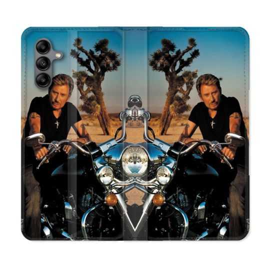 Housse cuir portefeuille Pour Samsung Galaxy A04S Musique Johnny Hallyday Moto