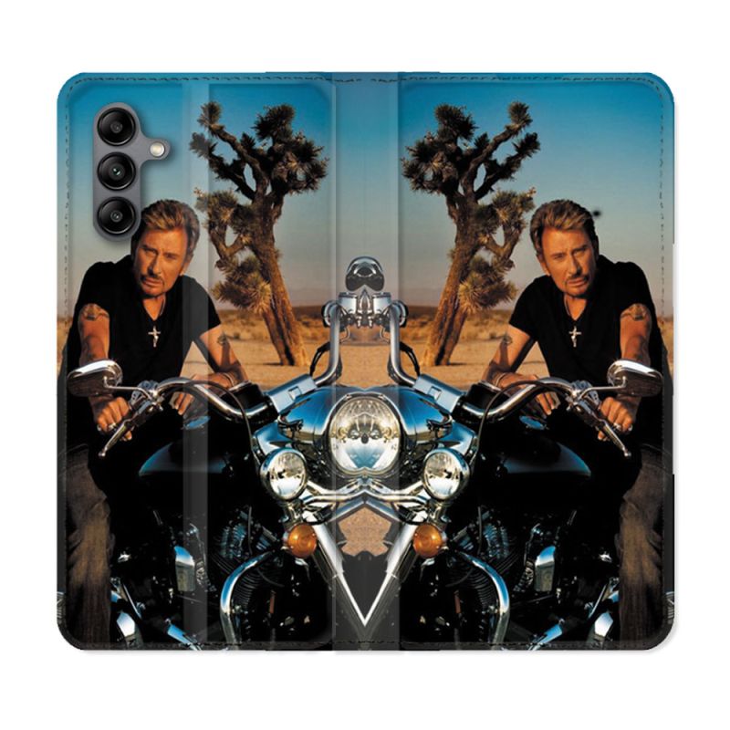 Housse cuir portefeuille Pour Samsung Galaxy A04S Musique Johnny Hallyday Moto