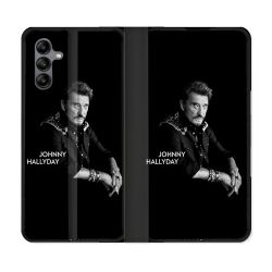 Housse cuir portefeuille Pour Samsung Galaxy A04S Musique Johnny Hallyday Noir