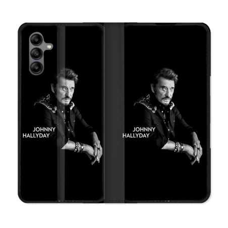 Housse cuir portefeuille Pour Samsung Galaxy A04S Musique Johnny Hallyday Noir