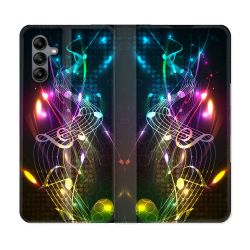 Housse cuir portefeuille Pour Samsung Galaxy A04S Musique Partition Multicolore