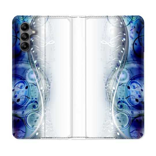 Housse cuir portefeuille Pour Samsung Galaxy A04S Musique Partition Vague
