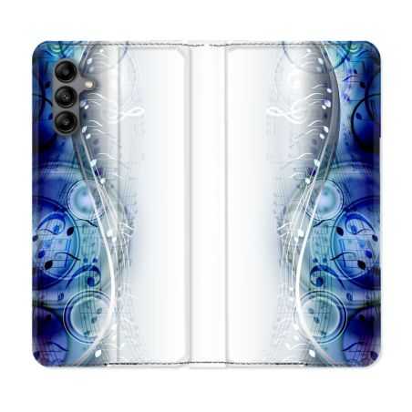 Housse cuir portefeuille Pour Samsung Galaxy A04S Musique Partition Vague