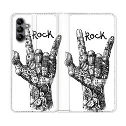 Housse cuir portefeuille Pour Samsung Galaxy A04S Musique Rock Main