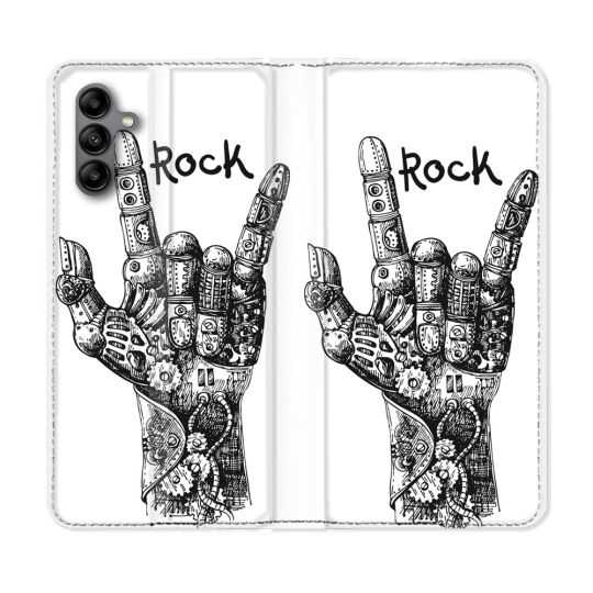 Housse cuir portefeuille Pour Samsung Galaxy A04S Musique Rock Main