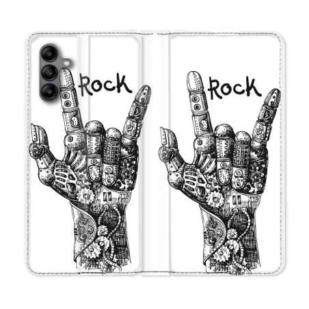 Housse cuir portefeuille Pour Samsung Galaxy A04S Musique Rock Main