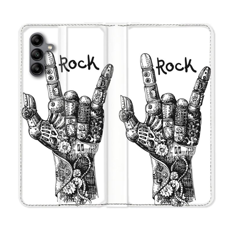 Housse cuir portefeuille Pour Samsung Galaxy A04S Musique Rock Main