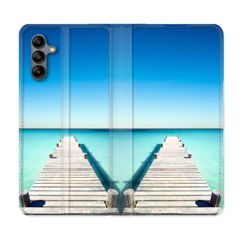 Housse cuir portefeuille Pour Samsung Galaxy A04S Nature Pont Mer