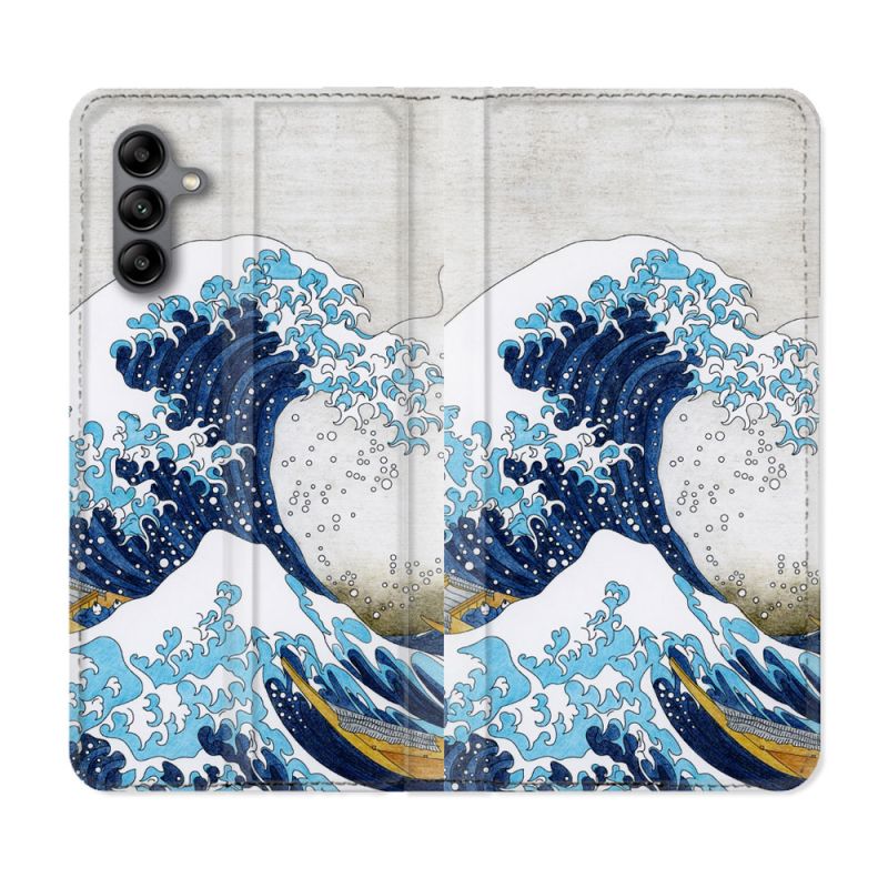 Housse cuir portefeuille Pour Samsung Galaxy A04S Peinture La Grande Vague
