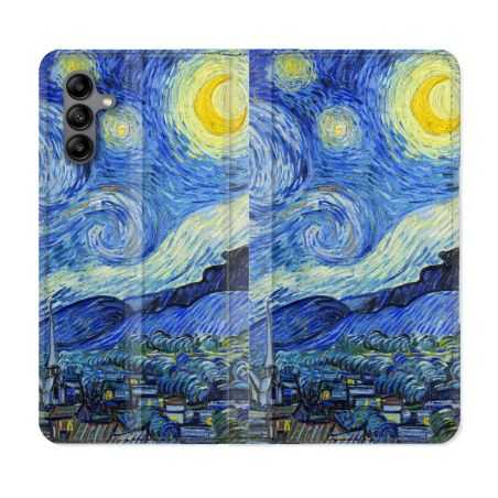 Housse cuir portefeuille Pour Samsung Galaxy A04S Peinture La nuit étoilée