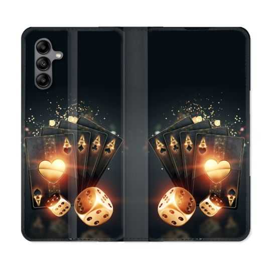 Housse cuir portefeuille Pour Samsung Galaxy A04S Poker Des