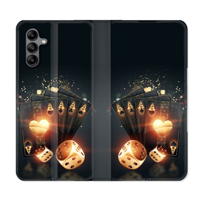 Housse cuir portefeuille Pour Samsung Galaxy A04S Poker Des