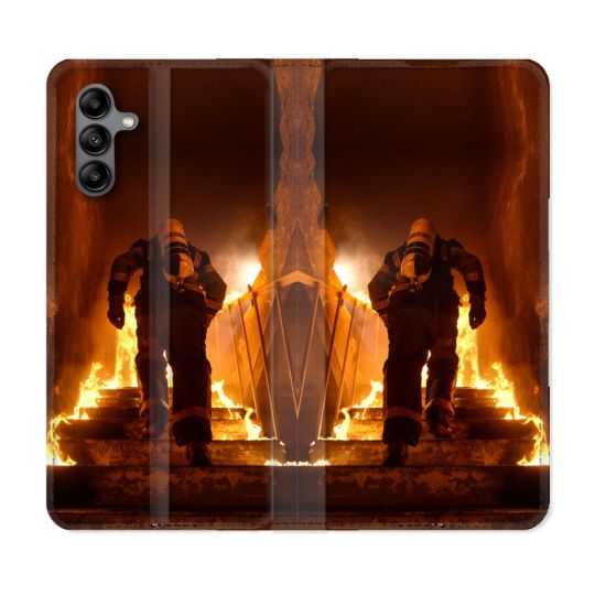 Housse cuir portefeuille Pour Samsung Galaxy A04S Pompier Escalier