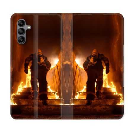 Housse cuir portefeuille Pour Samsung Galaxy A04S Pompier Escalier
