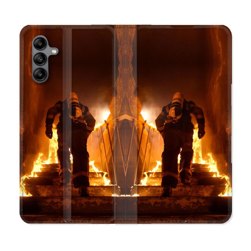 Housse cuir portefeuille Pour Samsung Galaxy A04S Pompier Escalier
