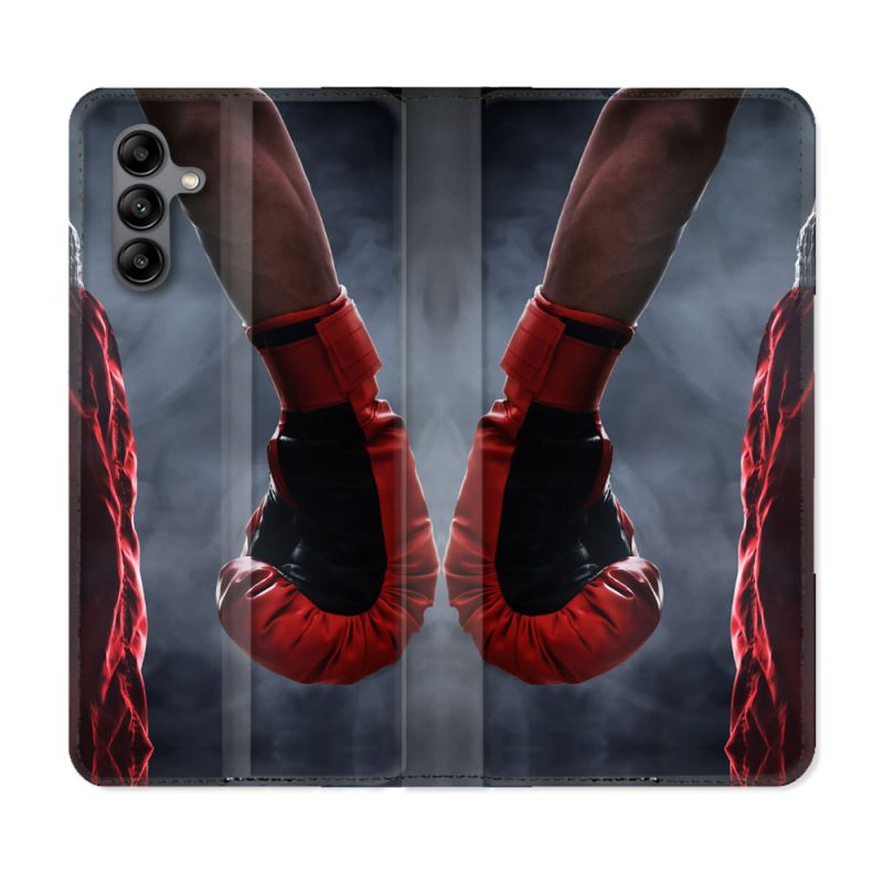 Housse cuir portefeuille Pour Samsung Galaxy A04S Sport Boxe Gant Rouge