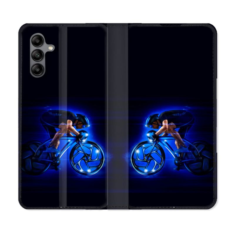 Housse cuir portefeuille Pour Samsung Galaxy A04S Sport Cyclisme Bleu