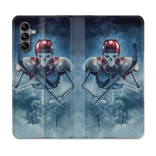 Housse cuir portefeuille Pour Samsung Galaxy A04S Sport Hockey Squelette