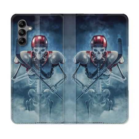 Housse cuir portefeuille Pour Samsung Galaxy A04S Sport Hockey Squelette